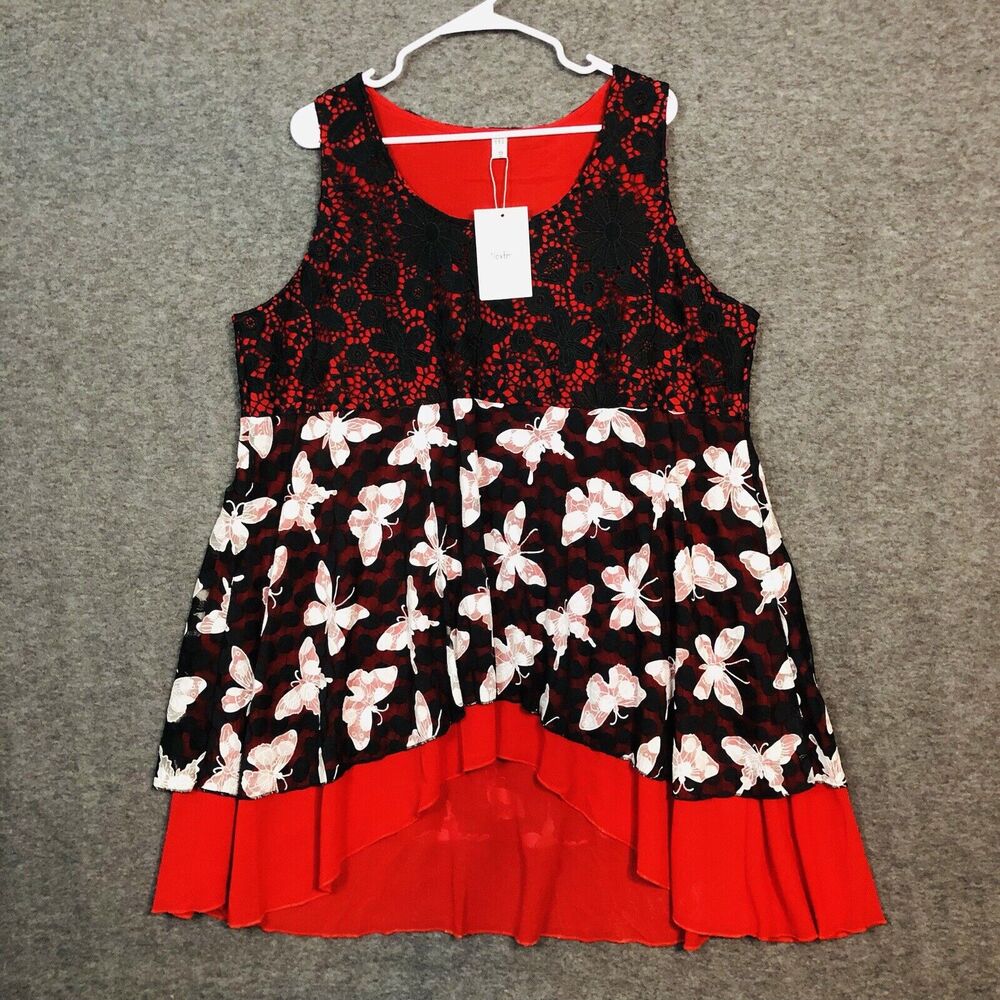 Nextmia Midi Dress WMN 20 Sleeveless Dark Fairycore Butterflies Lace Black Red